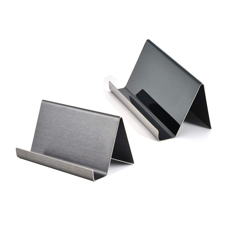 Enyuwlcm Metal Desktop Card Holder for Desk Stainless Steel Business Card Stand for Men Office Black 2 Pack - Image 1